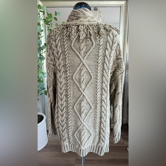 STERLING & STITCH Chunky Cable Knit Fringe Cardigan Sweater Large - Picture 10 of 12